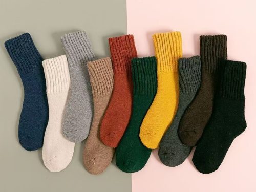 Wool Women's Medium Stockings Thickened Keep Warm Pure Color